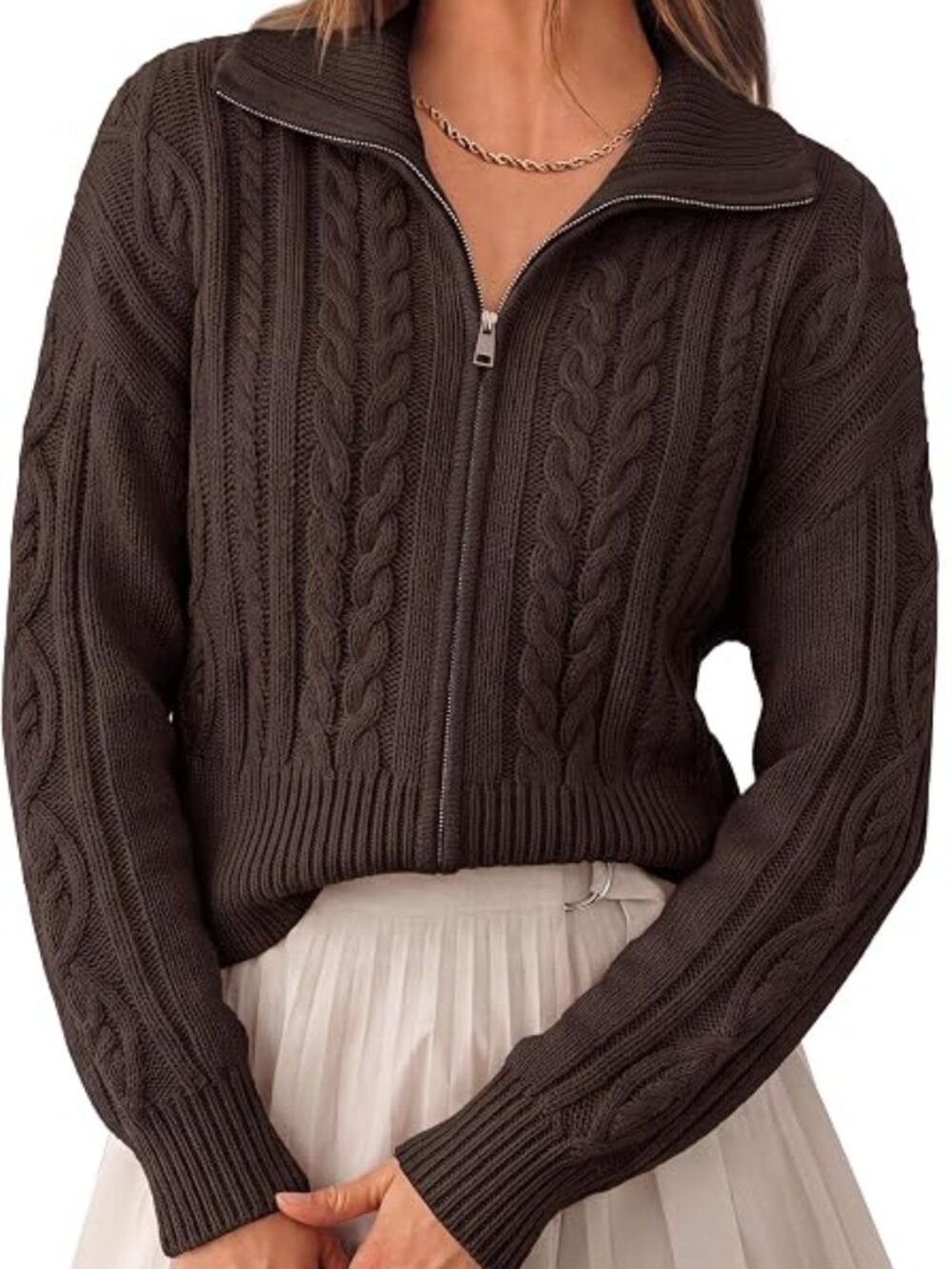 PRETTYGARDEN Women's Cable Knit Cropped Cardigan Sweaters - NWT - M